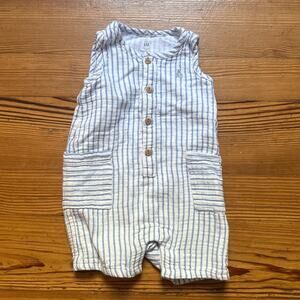 Gap blue white striped seersucker tank shorts jumpsuit SIZE 12-18M